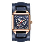 Ochstin 7237 Business Leather Wrist Wrist Waterproof Luminous Skeleton Mechanical Watch Rose Gold+Blue