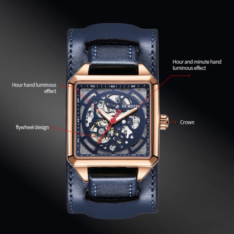 Ochstin 7237 Business Leather Wrist Wrist Waterproof Luminous Skeleton Mechanical Watch