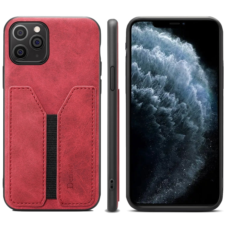 Denior DV Elastic Card PU Back Cover Phone Case – Shockproof, Card Slot, Leather, For iPhone 11 Pro, For iPhone 11 Pro Max, For iPhone X / XS, For iPhone XR, For iPhone XS Max, For iPhone SE 2022 / SE 2020 / 7 / 8 For iPhone 11 Pro Max Red
