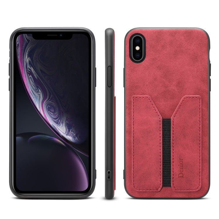 Denior DV Elastic Card PU Back Cover Phone Case – Shockproof, Card Slot, Leather, For iPhone 11 Pro, For iPhone 11 Pro Max, For iPhone X / XS, For iPhone XR, For iPhone XS Max, For iPhone SE 2022 / SE 2020 / 7 / 8 For iPhone X XS Red