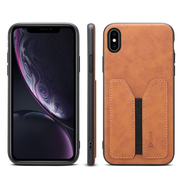 Denior DV Elastic Card PU Back Cover Phone Case – Shockproof, Card Slot, Leather, For iPhone 11 Pro, For iPhone 11 Pro Max, For iPhone X / XS, For iPhone XR, For iPhone XS Max, For iPhone SE 2022 / SE 2020 / 7 / 8 For iPhone X XS Brown