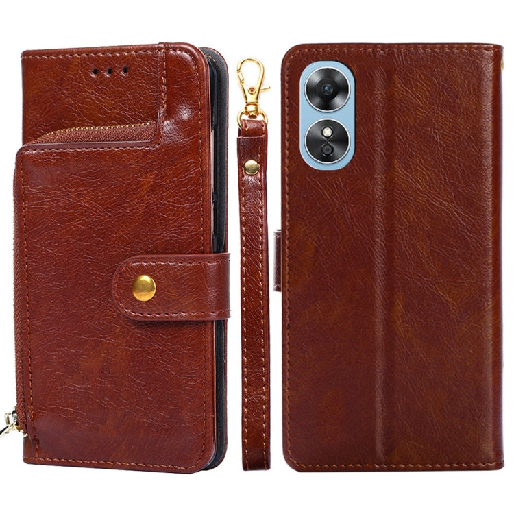 Zipper Bag Leather Phone Case – Lanyard, Card Slot, Leather, For Motorola Moto E32 India/E22s 4G Global, For OPPO A17, For OPPO K10x 5G, For Realme C33 4G, For vivo V25 5G/V25e 5G/X80 Lite, For vivo Y16 4G/Y02s 4G For OPPO A17 Brown