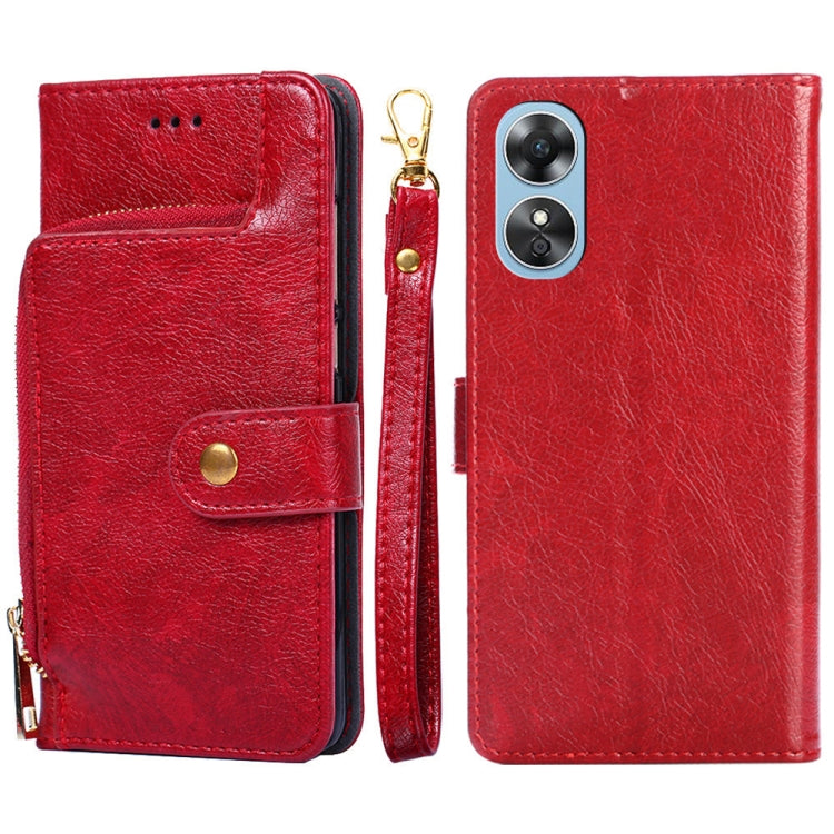 Zipper Bag Leather Phone Case – Lanyard, Card Slot, Leather, For Motorola Moto E32 India/E22s 4G Global, For OPPO A17, For OPPO K10x 5G, For Realme C33 4G, For vivo V25 5G/V25e 5G/X80 Lite, For vivo Y16 4G/Y02s 4G For OPPO A17 Red