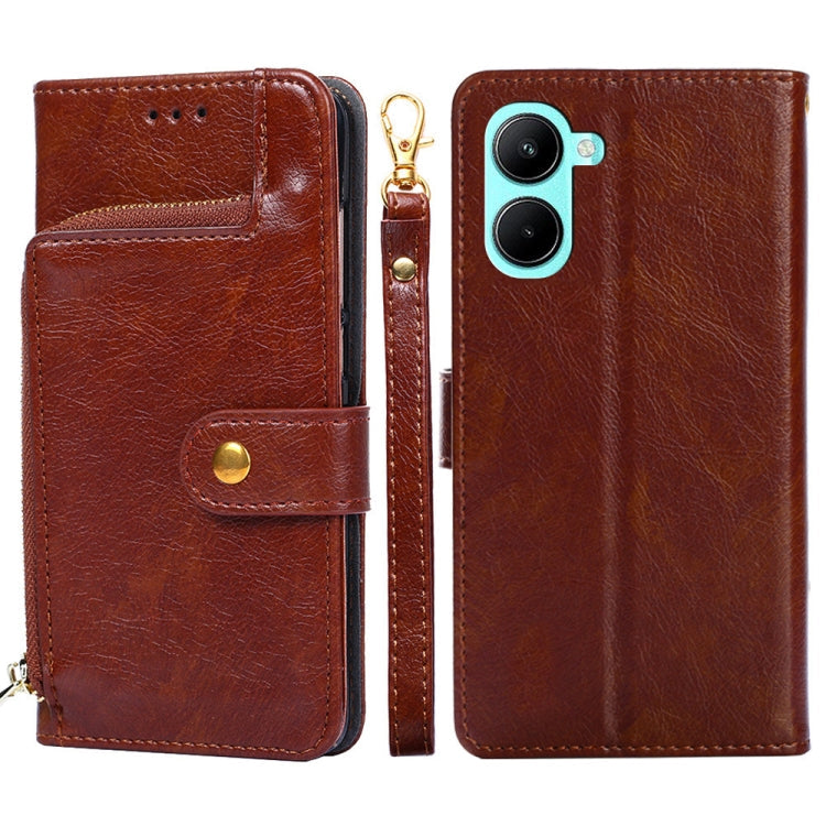 Zipper Bag Leather Phone Case – Lanyard, Card Slot, Leather, For Motorola Moto E32 India/E22s 4G Global, For OPPO A17, For OPPO K10x 5G, For Realme C33 4G, For vivo V25 5G/V25e 5G/X80 Lite, For vivo Y16 4G/Y02s 4G For Realme C33 4G Brown