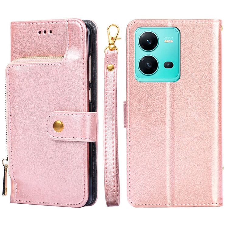 Zipper Bag Leather Phone Case – Lanyard, Card Slot, Leather, For Motorola Moto E32 India/E22s 4G Global, For OPPO A17, For OPPO K10x 5G, For Realme C33 4G, For vivo V25 5G/V25e 5G/X80 Lite, For vivo Y16 4G/Y02s 4G For vivo V25 5G V25e 5G X80 Lite Rose Gold
