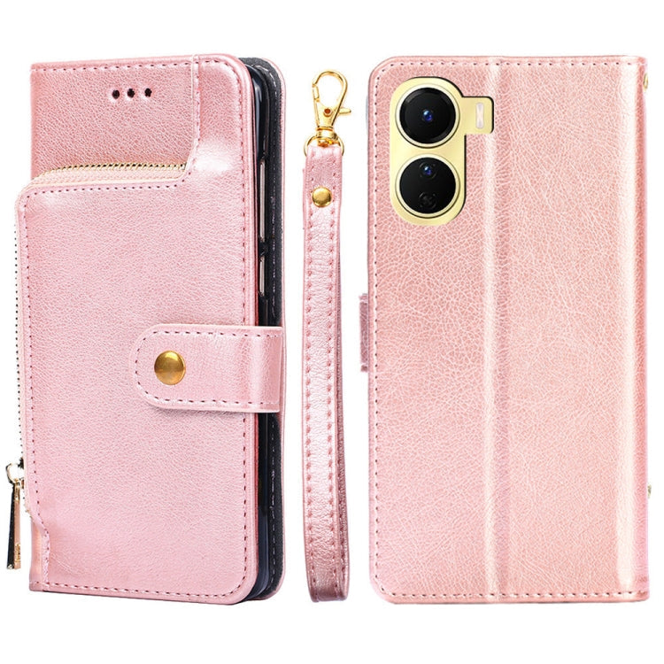 Zipper Bag Leather Phone Case – Lanyard, Card Slot, Leather, For Motorola Moto E32 India/E22s 4G Global, For OPPO A17, For OPPO K10x 5G, For Realme C33 4G, For vivo V25 5G/V25e 5G/X80 Lite, For vivo Y16 4G/Y02s 4G For vivo Y16 4G Y02s 4G Rose Gold