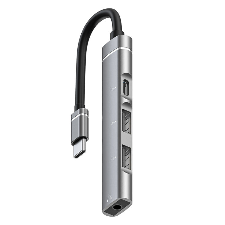 USB-C / Type-C to 3.5mm + 2USB + Type-C HUB Docking Station – Aluminum Alloy Grey