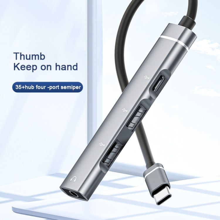 USB-C / Type-C to 3.5mm + 2USB + Type-C HUB Docking Station – Aluminum Alloy