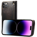 Denior Oil Wax Cowhide Magnetic Button Genuine Leather Case, For iPhone 14 Pro Max, For iPhone 14 Pro, For iPhone 14, For iPhone 14 Plus, For iPhone 13 Pro Max, For iPhone 13 Pro For iPhone 14 Pro Max Black