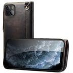 Denior Oil Wax Cowhide Magnetic Button Genuine Leather Case, For iPhone 13, For iPhone 13 mini, For iPhone 12 Pro Max, For iPhone 12 / 12 Pro, For iPhone 12 mini, For Samsung Galaxy S20 For iPhone 13 Black