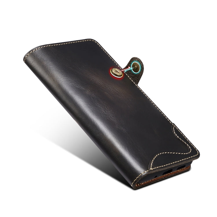 Denior Oil Wax Cowhide Magnetic Button Genuine Leather Case – Magnetic, Card Slot, Leather, For Samsung Galaxy S20+, For Samsung Galaxy S20 Ultra, For Samsung Galaxy Note20, For Samsung Galaxy Note20 Ultra, For Samsung Galaxy S21 5G