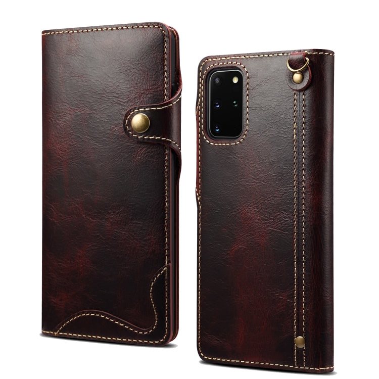 Denior Oil Wax Cowhide Magnetic Button Genuine Leather Case – Magnetic, Card Slot, Leather, For Samsung Galaxy S20+, For Samsung Galaxy S20 Ultra, For Samsung Galaxy Note20, For Samsung Galaxy Note20 Ultra, For Samsung Galaxy S21 5G For Samsung Galaxy S20 Ultra Dark Red
