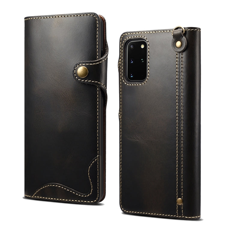 Denior Oil Wax Cowhide Magnetic Button Genuine Leather Case – Magnetic, Card Slot, Leather, For Samsung Galaxy S20+, For Samsung Galaxy S20 Ultra, For Samsung Galaxy Note20, For Samsung Galaxy Note20 Ultra, For Samsung Galaxy S21 5G For Samsung Galaxy Note20 Black
