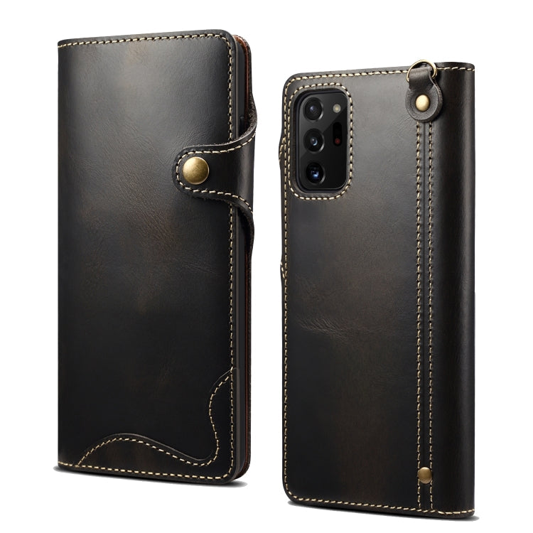 Denior Oil Wax Cowhide Magnetic Button Genuine Leather Case – Magnetic, Card Slot, Leather, For Samsung Galaxy S20+, For Samsung Galaxy S20 Ultra, For Samsung Galaxy Note20, For Samsung Galaxy Note20 Ultra, For Samsung Galaxy S21 5G For Samsung Galaxy Note20 Ultra Black