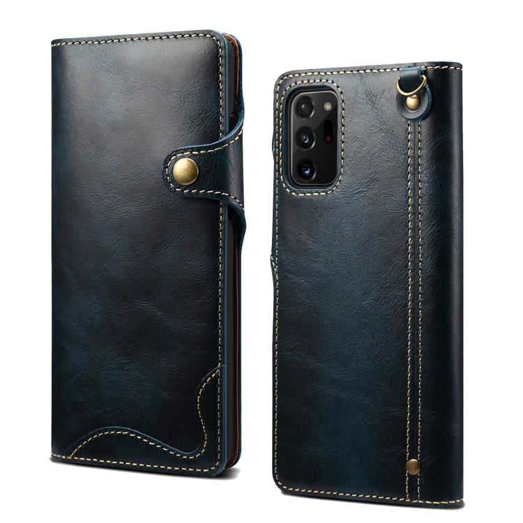 Denior Oil Wax Cowhide Magnetic Button Genuine Leather Case – Magnetic, Card Slot, Leather, For Samsung Galaxy S20+, For Samsung Galaxy S20 Ultra, For Samsung Galaxy Note20, For Samsung Galaxy Note20 Ultra, For Samsung Galaxy S21 5G For Samsung Galaxy Note20 Ultra Dark Blue