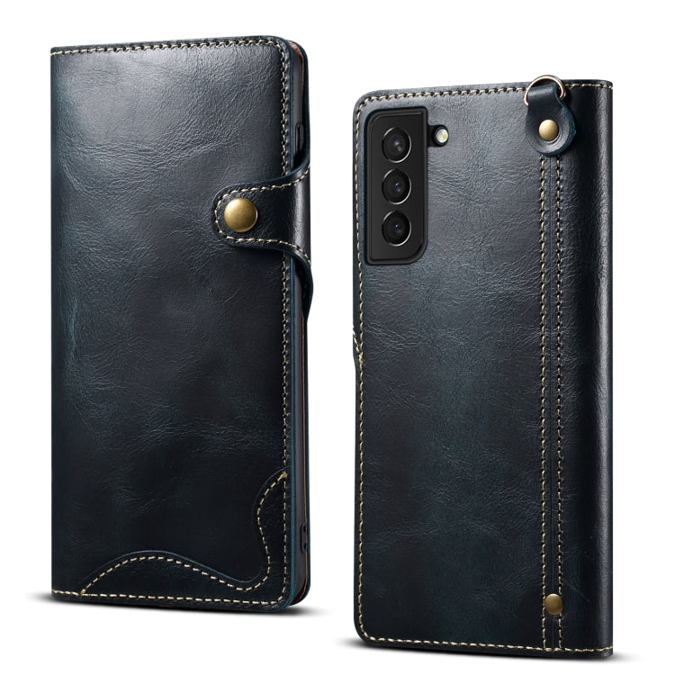 Denior Oil Wax Cowhide Magnetic Button Genuine Leather Case – Magnetic, Card Slot, Leather, For Samsung Galaxy S20+, For Samsung Galaxy S20 Ultra, For Samsung Galaxy Note20, For Samsung Galaxy Note20 Ultra, For Samsung Galaxy S21 5G For Samsung Galaxy S21 5G Dark Blue