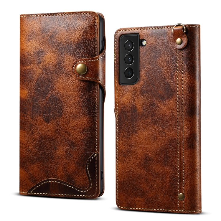 Denior Oil Wax Cowhide Magnetic Button Genuine Leather Case – Magnetic, Card Slot, Leather, For Samsung Galaxy S20+, For Samsung Galaxy S20 Ultra, For Samsung Galaxy Note20, For Samsung Galaxy Note20 Ultra, For Samsung Galaxy S21 5G For Samsung Galaxy S21 5G Brown