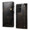 Denior Oil Wax Cowhide Magnetic Button Genuine Leather Case, For Samsung Galaxy S21 Ultra 5G, For Samsung Galaxy S22 5G, For Samsung Galaxy S22+ 5G, For Samsung Galaxy S22 Ultra 5G For Samsung Galaxy S21 Ultra 5G Black
