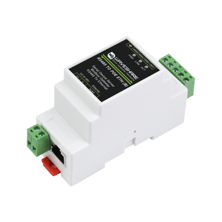 Waveshare Din Rail RS485 to RJ45 Serial Server with POE Function, 23273 23273
