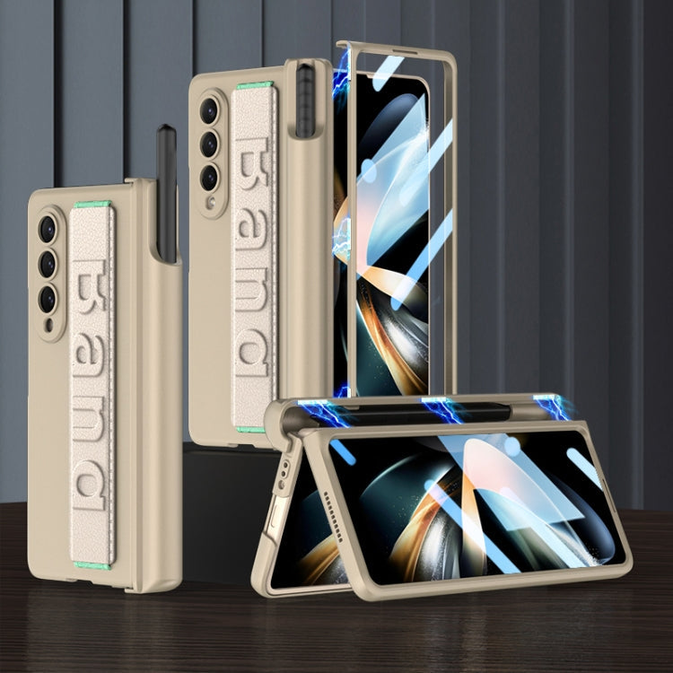GKK Magnetic Fold Hinge Shockproof Phone Case with Wrist Strap, For Samsung Galaxy Z Fold4 For Samsung Galaxy Z Fold4 Gold