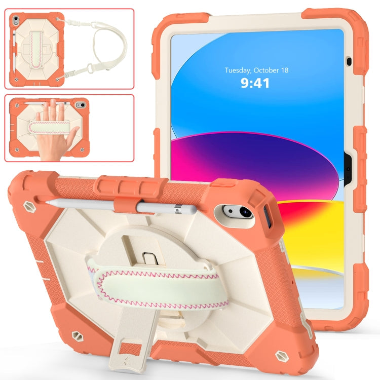 Contrast Color Robot Shockproof Silicon + PC Tablet Protective Case with Crossbody Rope, For iPad 10th Gen 10.9 2022 For iPad 10th Gen 10.9 2022 Coral Orange+Beige
