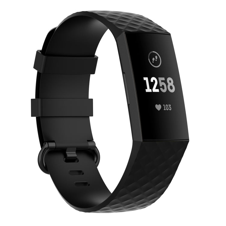 Silver Color Buckle TPU Wrist Strap Watch Band for Fitbit Charge 4 /... (Silver) Size: L Black