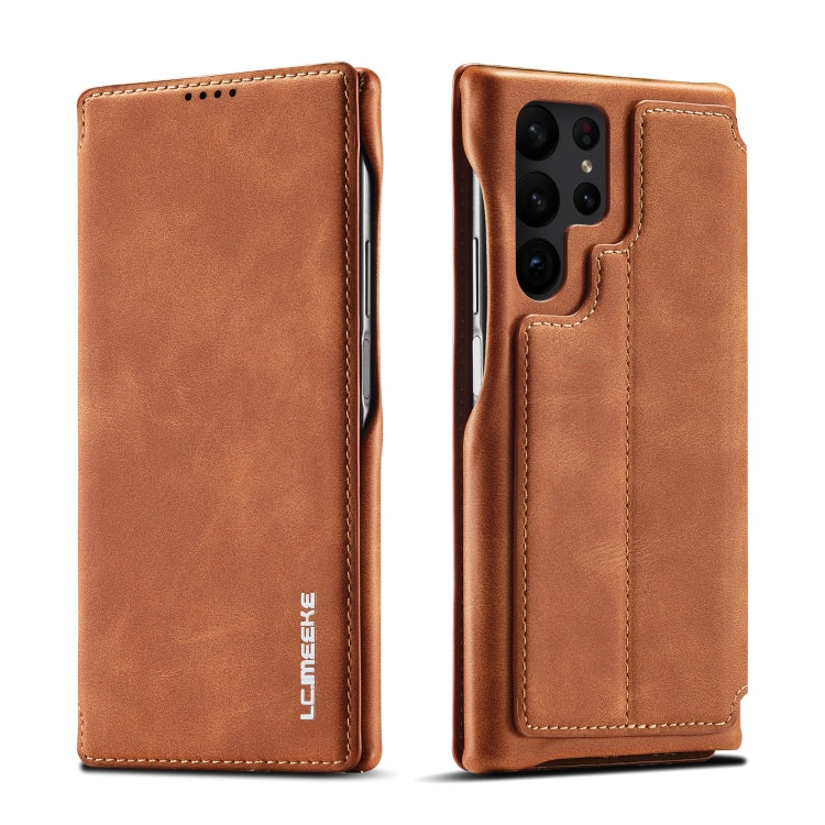 LC.IMEEKE Hon Ancient Series Horizontal Flip Leather Phone Case, For Samsung Galaxy S23 Ultra 5G For Samsung Galaxy S23 Ultra 5G Brown