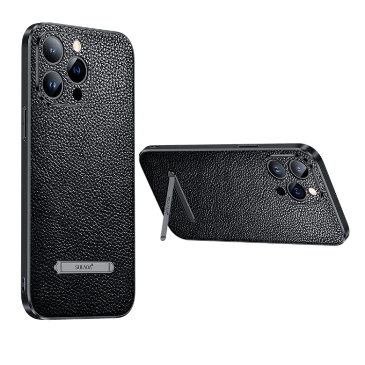 SULADA Invisible Bracket Leather Back Cover Phone Case, For iPhone 14, For iPhone 14 Plus, For iPhone 14 Pro, For iPhone 14 Pro Max For iPhone 14 Black