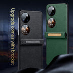 Invisible Bracket Leather Back Cover Phone Case – Leather, TPU, For Huawei P50 Pocket, For Samsung Galaxy Z Flip4, For Samsung Galaxy Z Flip3 5G