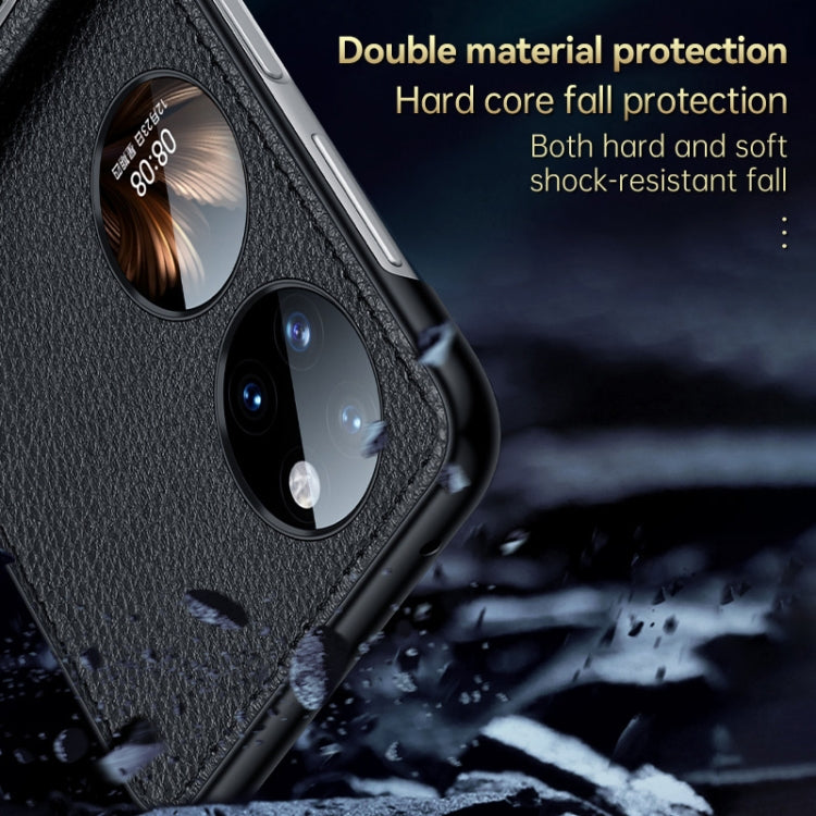 Invisible Bracket Leather Back Cover Phone Case – Leather, TPU, For Huawei P50 Pocket, For Samsung Galaxy Z Flip4, For Samsung Galaxy Z Flip3 5G