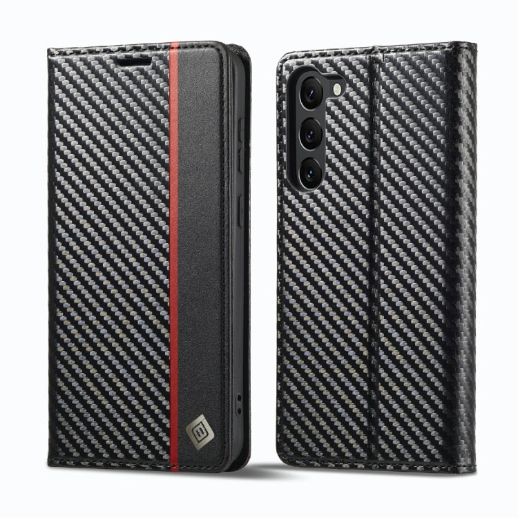 LC.IMEEKE Carbon Fiber PU + TPU Horizontal Flip Leather Phone Case, For Samsung Galaxy S23 5G, For Samsung Galaxy S23+ 5G, For Samsung Galaxy S23 Ultra 5G For Samsung Galaxy S23 5G Vertical Black