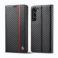 LC.IMEEKE Carbon Fiber PU + TPU Horizontal Flip Leather Phone Case, For Samsung Galaxy S23 5G, For Samsung Galaxy S23+ 5G, For Samsung Galaxy S23 Ultra 5G For Samsung Galaxy S23 5G Vertical Black