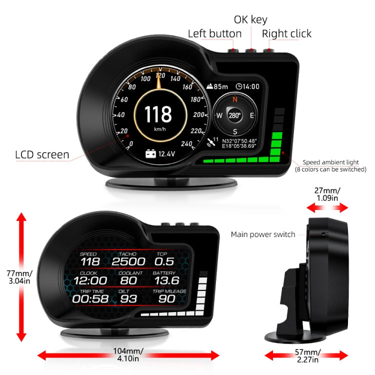 F15 Car High-definition LCD Instrument OBD+GPS HUD Head-up Display, F15 – Durable Build, Easy to Use