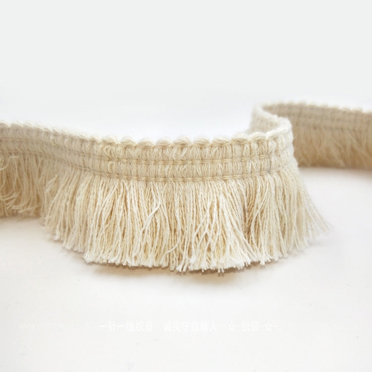 25m 4cm Beige Cotton Thread Tassel Lace Decorative Ribbon For Craft DIY Curtain Home Decorative Clothes Sewing Accessories Default Title