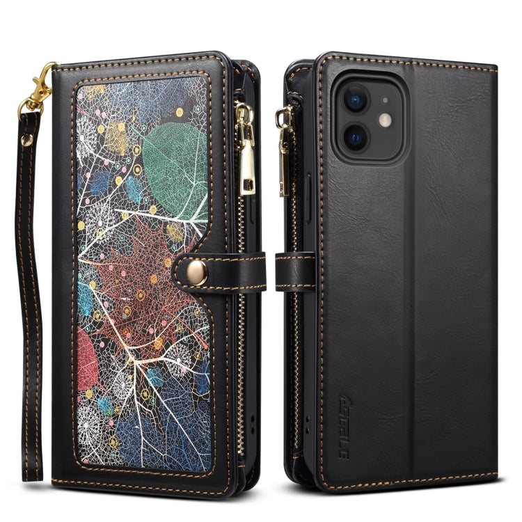 ESEBLE Star Series Lanyard Zipper Wallet RFID Leather Case – Wear-resistant, Lanyard, Card Slot, For iPhone 12 Pro, For iPhone 12, For iPhone 11 Pro Max, For iPhone 11 Pro, For iPhone 11, For iPhone SE 2022 / SE 2020 / 8 / 7, For iPhone XS Max For iPhone 11 Black