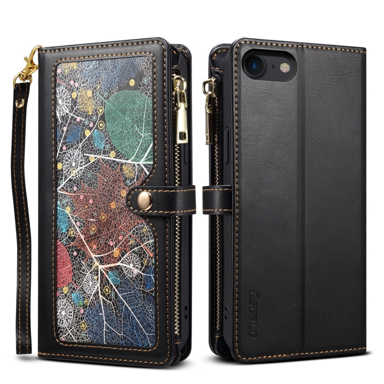 ESEBLE Star Series Lanyard Zipper Wallet RFID Leather Case – Wear-resistant, Lanyard, Card Slot, For iPhone 12 Pro, For iPhone 12, For iPhone 11 Pro Max, For iPhone 11 Pro, For iPhone 11, For iPhone SE 2022 / SE 2020 / 8 / 7, For iPhone XS Max For iPhone SE 2022 SE 2020 8 7 Black