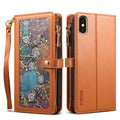 ESEBLE Star Series Lanyard Zipper Wallet RFID Leather Case, For iPhone XR, For iPhone 8 Plus / 7 Plus, For iPhone 6s / 6, For iPhone 6s Plus / 6 Plus For iPhone XR Brown