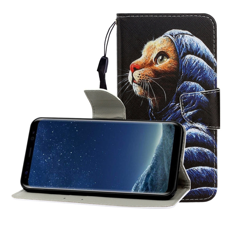 Colored Drawing Horizontal Flip Leather Case with Holder & Card Slot & Wallet, For Galaxy S8 Plus For Galaxy S8 Plus Down Jacket Cat