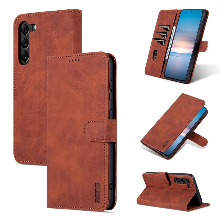 AZNS Skin Feel Calf Texture Flip Leather Phone Case, For Samsung Galaxy S23 5G, For Samsung Galaxy S23+ 5G, For Samsung Galaxy S23 Ultra 5G For Samsung Galaxy S23 5G Brown