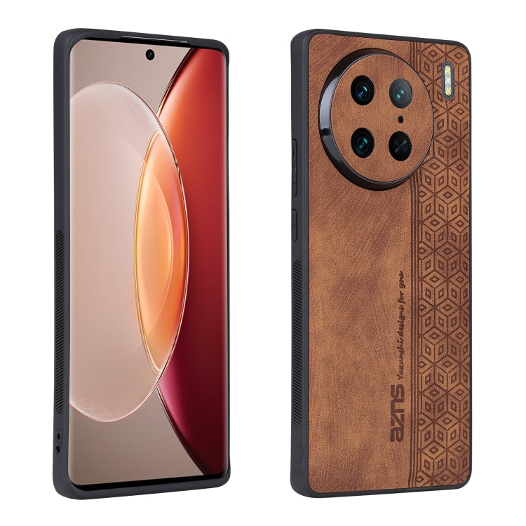 AZNS 3D Embossed Skin Feel Phone Case – Leather, TPU, For vivo X90, For vivo X90 Pro, For Samsung Galaxy A14 5G, For Samsung Galaxy S23 5G For vivo X90 Pro Brown