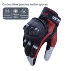 One Pair Genuine Leather Motorcycle Gloves with Carbon Fiber Hard Knuckle Touch Screen, XL, XXL