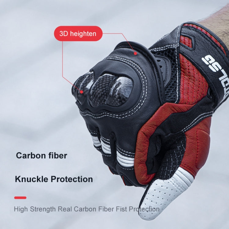 One Pair Genuine Leather Motorcycle Gloves with Carbon Fiber Hard Knuckle Touch Screen, XL, XXL