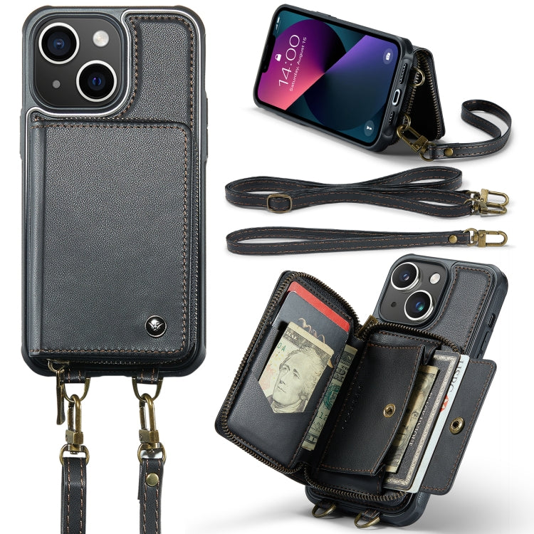 JEEHOOD C22 Series Zipper Wallet Leather Phone Case with Dual Lanyard – Wear-resistant, Lanyard, Card Slot, For iPhone 13, For iPhone 13 Pro, For iPhone 13 Pro Max, For iPhone 12 For iPhone 13 Black