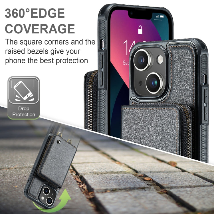 JEEHOOD C22 Series Zipper Wallet Leather Phone Case with Dual Lanyard – Wear-resistant, Lanyard, Card Slot, For iPhone 13, For iPhone 13 Pro, For iPhone 13 Pro Max, For iPhone 12