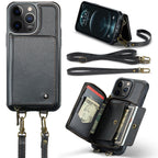 JEEHOOD C22 Series Zipper Wallet Leather Phone Case with Dual Lanyard, For iPhone 12 Pro Max, For iPhone 11, For iPhone 11 Pro, For iPhone 11 Pro Max For iPhone 12 Pro Max Black