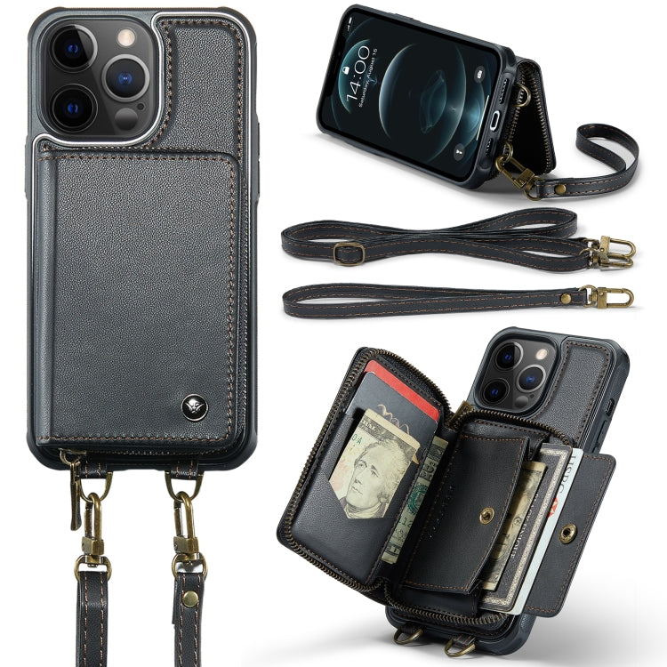 JEEHOOD C22 Series Zipper Wallet Leather Phone Case with Dual Lanyard, For iPhone 12 Pro Max, For iPhone 11, For iPhone 11 Pro, For iPhone 11 Pro Max For iPhone 12 Pro Max Black