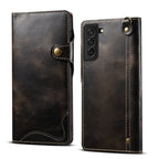 Denior Oil Wax Cowhide Magnetic Button Leather Phone Case, For Samsung Galaxy S23 5G, For Samsung Galaxy S23+ 5G, For Samsung Galaxy S23 Ultra 5G For Samsung Galaxy S23 5G Black