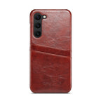 Fierre Shann Oil Wax Texture Leather Phone Case with Card Slots, For Samsung Galaxy S23 5G, For Samsung Galaxy S23+ 5G, For Samsung Galaxy S23 Ultra 5G