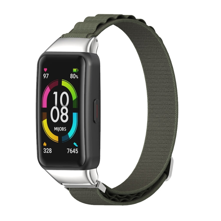 Watch Band – NFC, Braided Nylon (Huawei Band 7) #2 For Huawei Band 7 7 NFC Army Green Silver