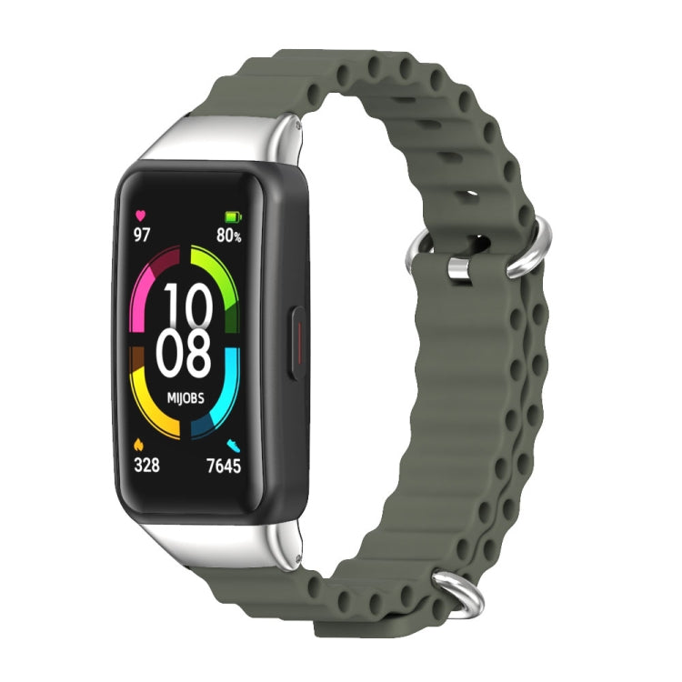 CS Watch Band – NFC, Silicone (Huawei Band 6) For Huawei Band 6 Honor Band 6 Khaki Green Silver